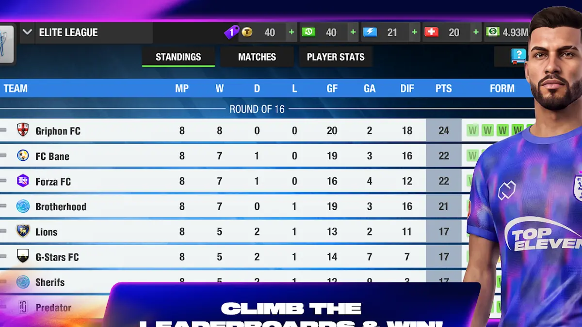 Tabela ligowa w grze Top Eleven